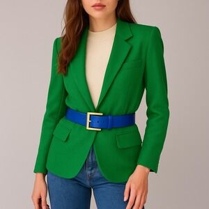 Vintage B.G. Street Blue Leather Belt Gold‎ Buckle Made in Taiwan ROC 80s Retro